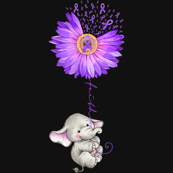 FAITH Elephant Hold Purple Sunflower Fibromyalgia Awareness T Shirt Thumbnail