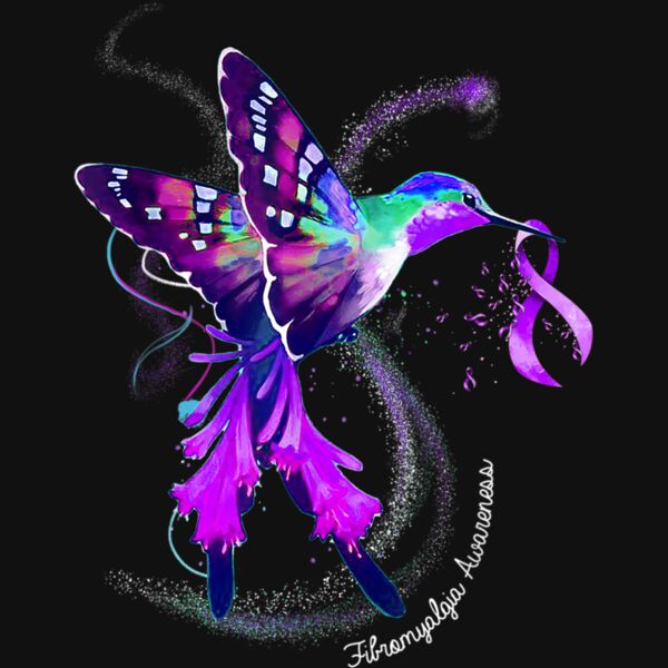 Hummingbird Holding Purple Ribbon Fibromyalgia Awareness T Shirt Thumbnail
