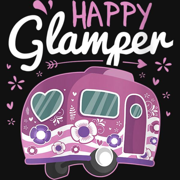 Womens Happy Glamper Caravan Camping Glamping Gear Gift V Neck T Shirt Thumbnail