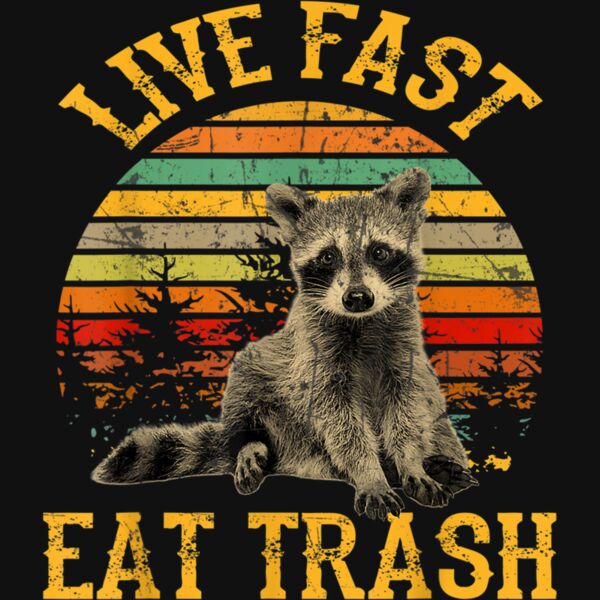 Live fast eat Trash Funny Raccoon Camping Vintage T Shirt Thumbnail