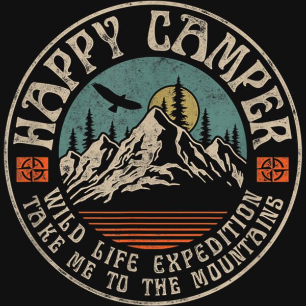 Happy Camper Retro Vintage Camping Hiking Mountain Climbing T Shirt Thumbnail