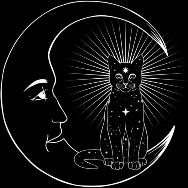 Cat and Crescent Moon Wiccan Witch Pagan Goth Mystical T Shirt Thumbnail