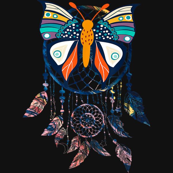 Butterfly Feathers Indian Boho Dreamcatcher T Shirt Thumbnail
