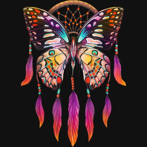 Dreamcatcher Butterfly Feathers Boho Native American T Shirt T Shirt Thumbnail
