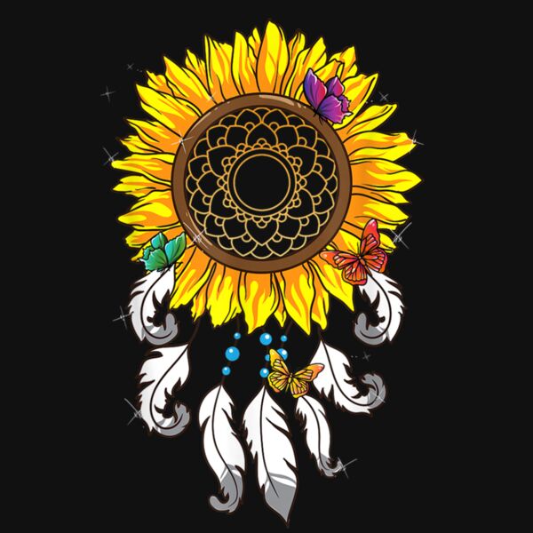 Sunflower Dream Catcher With Butterflies Dreamcatcher T Shirt Thumbnail