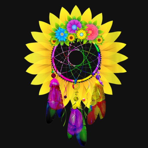 Womens Dream Catcher Sunflower Dreamcatcher Gift Circle of Life V Neck T Shirt Thumbnail