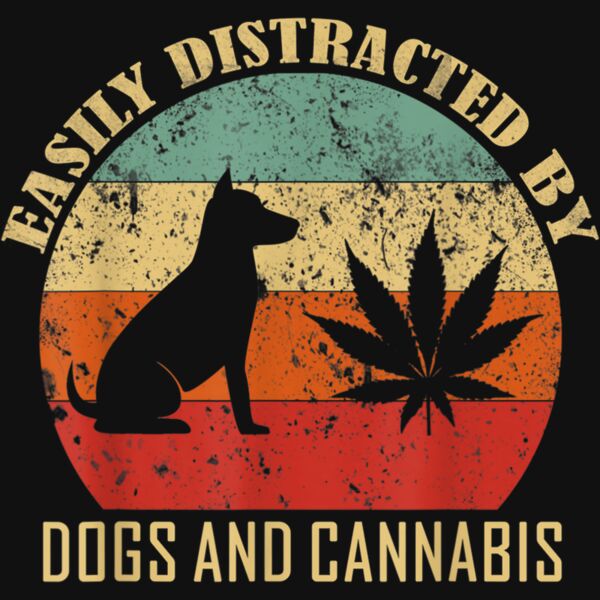 Easily Distracted By Dogs And Cannabis Retro Vintage T Shirt Thumbnail