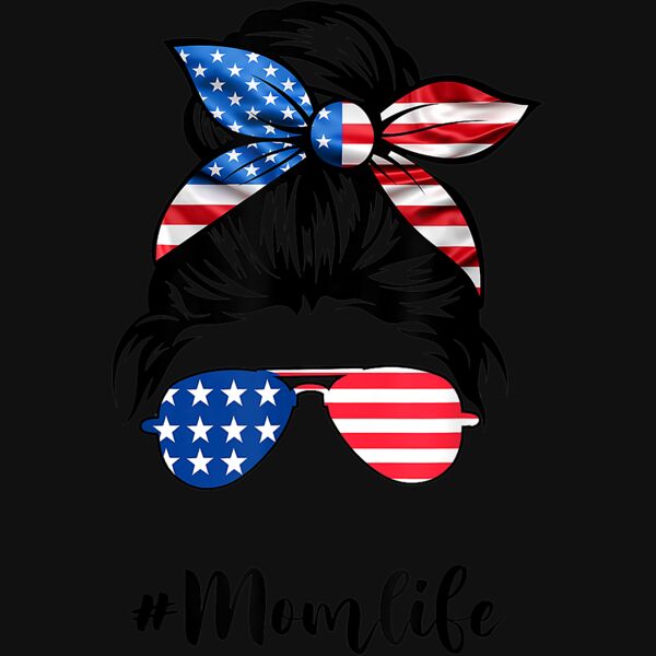 Mom Life Messy Bun America Flag Mothers Day Gift 4th Of July T Shirt Thumbnail
