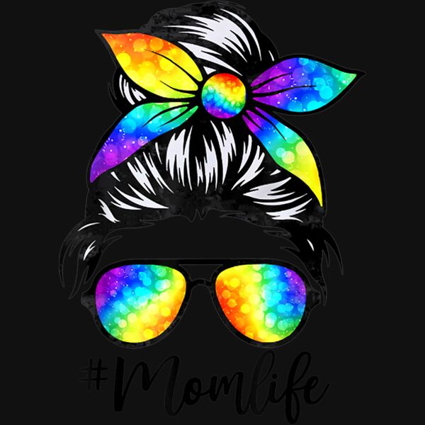 Mom Life Messy Hair Bun Tie Dye Women Mothers Day Funny Tee T Shirt Thumbnail