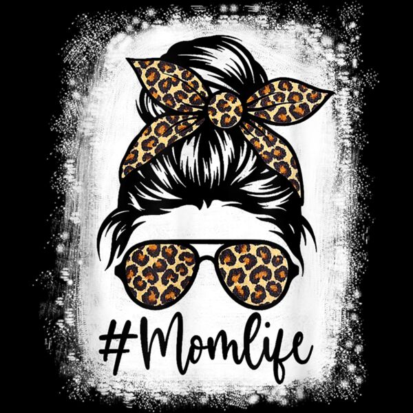 Women Mom Life Bleached Shirt Mom Life Leopard Messy Bun T Shirt Thumbnail