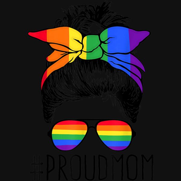 Proud Mom Messy Hair Bun LGBTQ Rainbow Flag LGBT Pride Ally T Shirt Thumbnail