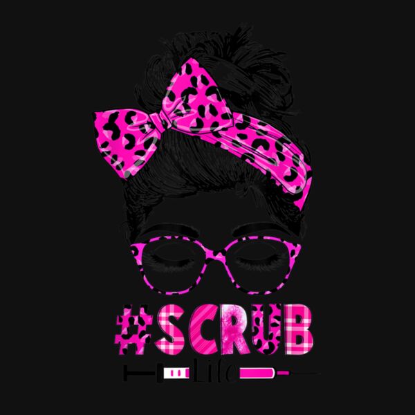 Messy Hair Woman Bun Stethoscope Scrub Life Leopard Nurse Thumbnail