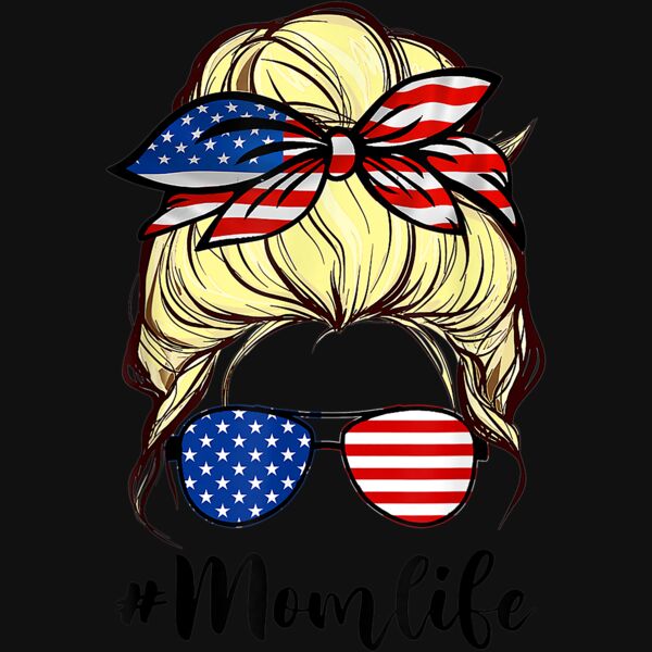 Messy Hair Woman Bun American Mom Life 4th Of July Blond T Shirt Thumbnail