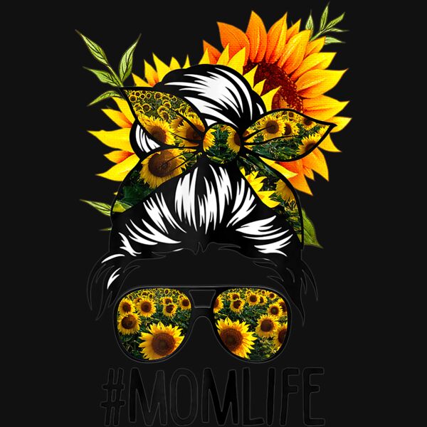 Mom Life Messy Hair Bun Sunflower Women Mothers Day T Shirt Thumbnail