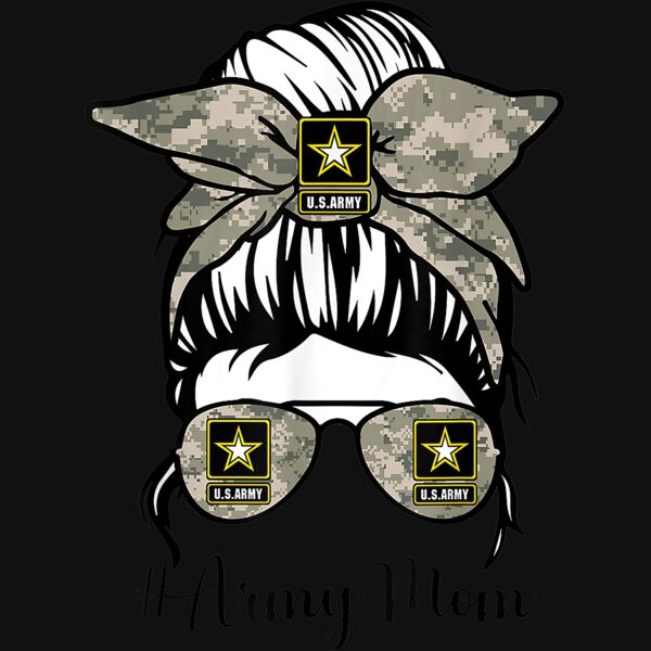 Funny Army Mom Messy Bun Hair Glasses T Shirt Thumbnail