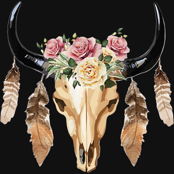 Cow Boho Skull Flowers Feathers Pattern cute gift T Shirt Thumbnail
