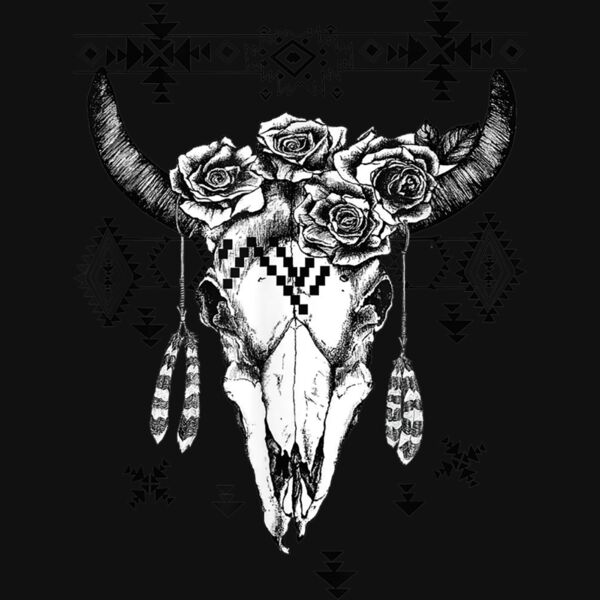 Boho Cow Bull Skull With Rose For Girl and Women T Shirt Thumbnail