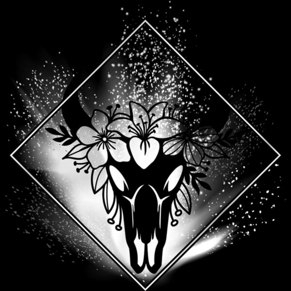 Boho Cow Skull Flowers Diamond White and Grey Splatter T Shirt Thumbnail