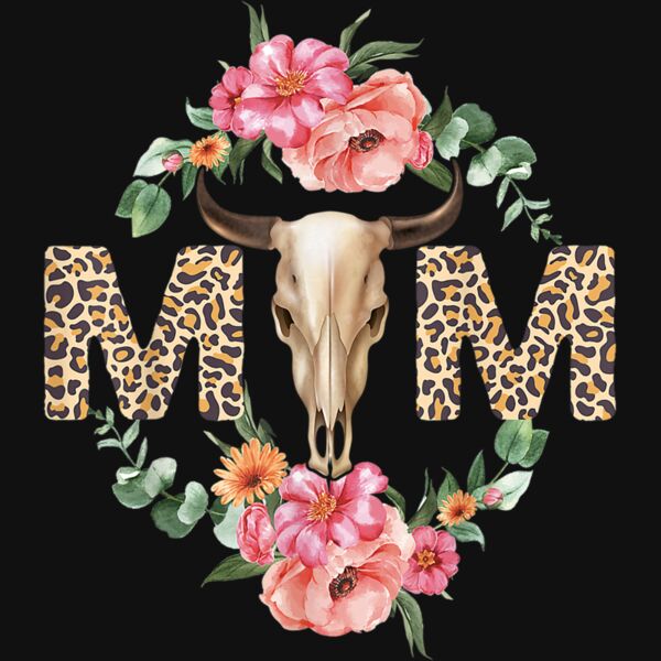 Mothers Day Cow Bull Mom Skull Boho Country Gift Women T Shirt Thumbnail