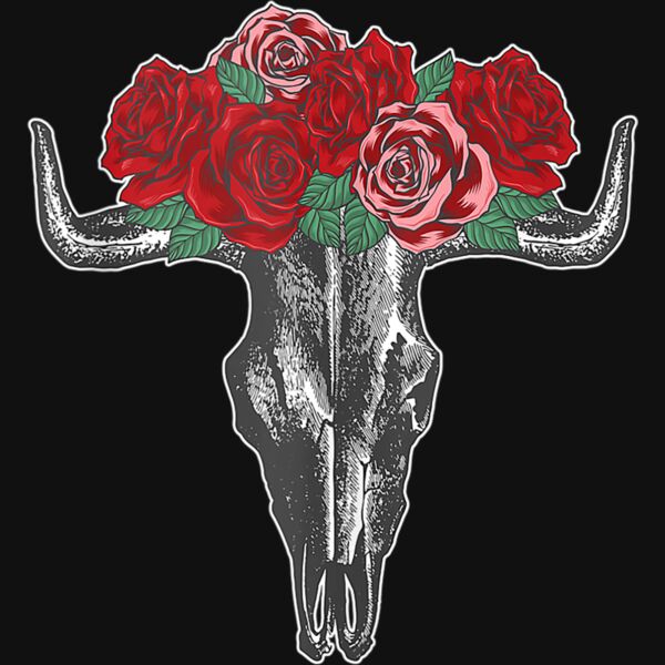 Vintage Cow Bull Skull BOHO Sugar Flower Roses Tank Top Thumbnail