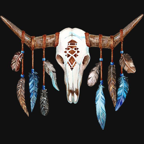 Beautiful Cow Skull With Indian Feathers Boho Art Tank Top Thumbnail