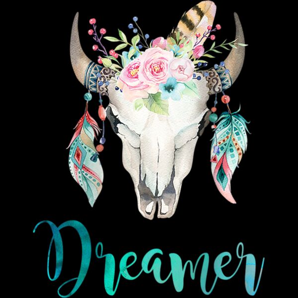 Womens Boho Cow Skull Floral And Feather Shirt Raglan Baseball Tee Thumbnail