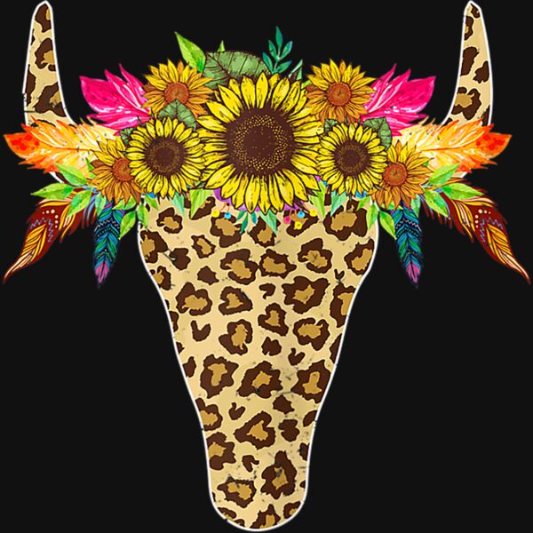 Womens Sunflower Leopard Cow Bull Skull Costume Mothers Day T Shirt Thumbnail