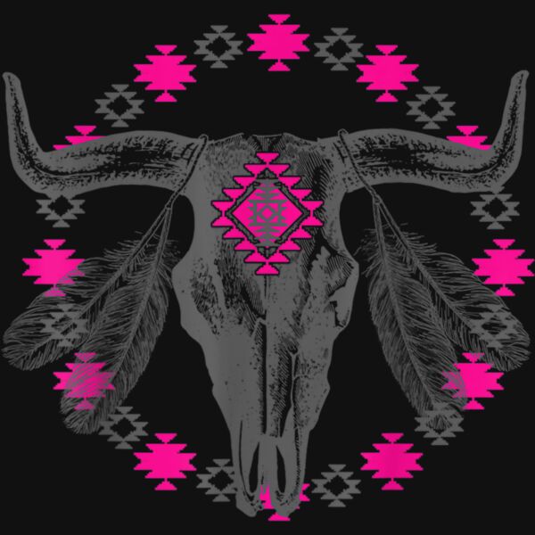 Vintage Cow Bull Skull Southwestern Aztec Indian feather T Shirt Thumbnail