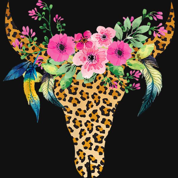 BOHO Cow Bull Skull Leopard Gift For Cattle Lover T Shirt Thumbnail