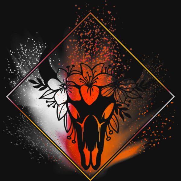 Boho Cow Skull Flowers Diamond White Red Orange Splatter T Shirt Thumbnail