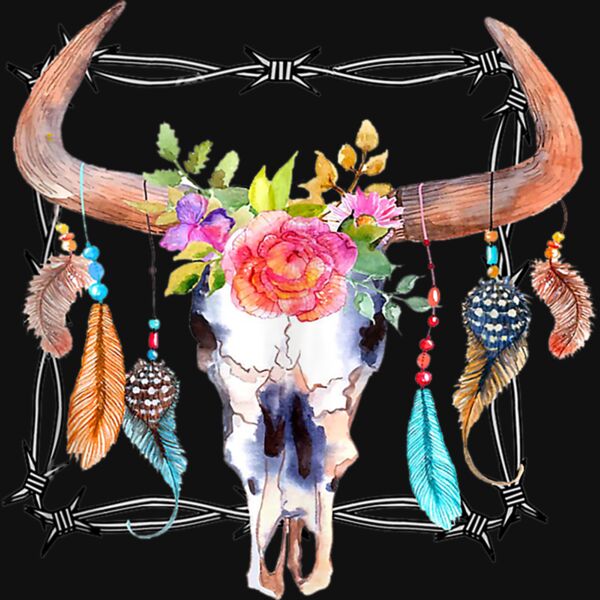 Boho Cow Skull With Feathers Flowers Livestock Show Gift Tank Top Thumbnail