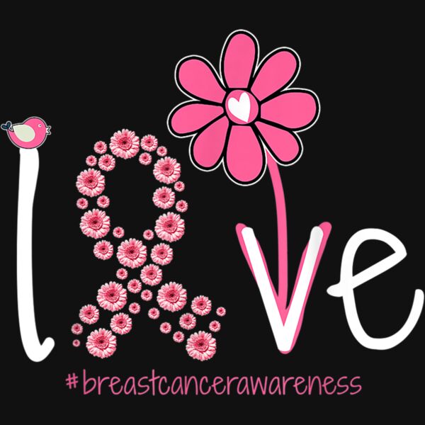LOVE Sunflower Pink Ribbon Breast Cancer Awareness Gifts T Shirt Thumbnail
