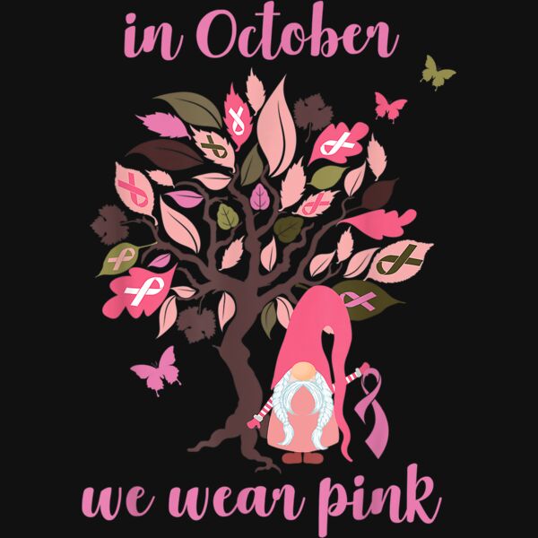 In October We Wear Pink Breast Cancer Awareness Gnome Tree T Shirt Thumbnail