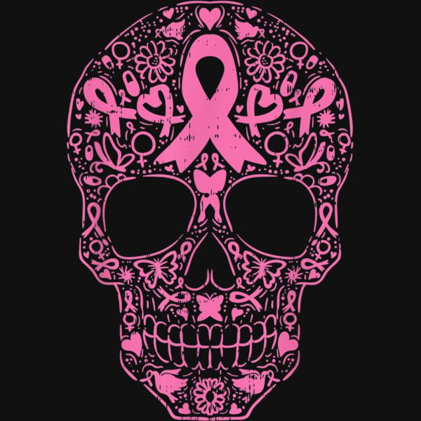 Sugar Skull Pink Ribbon Calavera Breast Cancer Awareness T Shirt Thumbnail