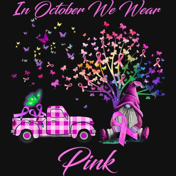 In October We Wear Pink Gnome Tree Breast Cancer Awareness T Shirt Thumbnail
