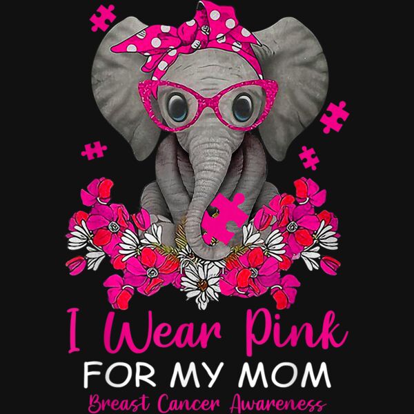 I Wear Pink For My Mom Elephant Breast Cancer Awareness Gift T Shirt Thumbnail