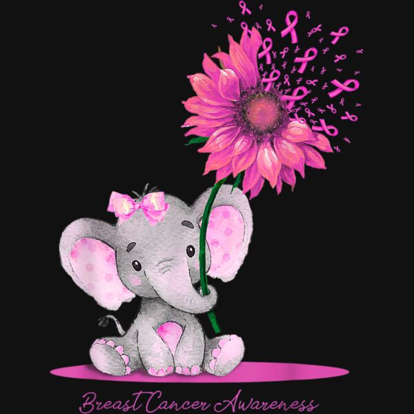 BREAST CANCER AWARENESS Cute Elephant Sunflower Pink Ribbon T Shirt Thumbnail
