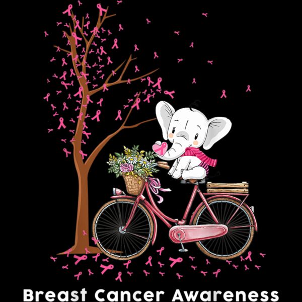 Elephant Riding Bicycle Pink Ribbon Breast Cancer Awareness T Shirt Thumbnail